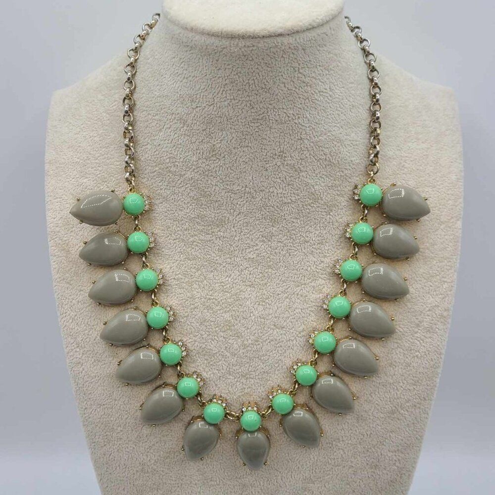 J Crew Silver Tone Gray and Turquoise Resin Statement Necklace NWOT!